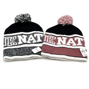 2 VICTORIA'S SECRET PINK FASHION SHOW BEANIE POM POM HATS PINK NATION